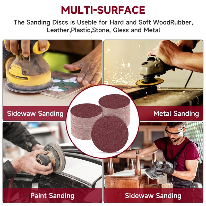 POTUINOM 5 Inch No Hole Sanding Disc 80 Grit,Hook and Loop Sand Paper for Random Orbital Sander 100 PCS