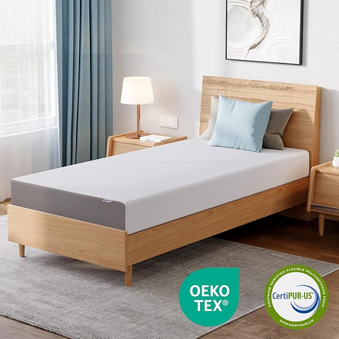 Amazon Basics Memory Foam Mattress, Medium Firm, 8 Inch, Full, White/Grey