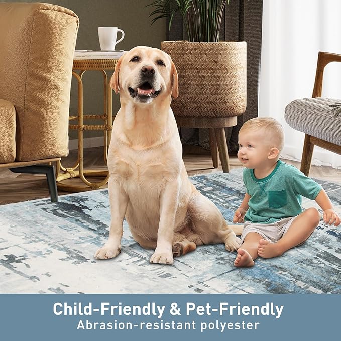3x5 Soft Washable Area Rugs for Living Room and Bedroom, Non-Slip Stain Resistant Indoor Carpet, Cozy Floor Mat for Dining Room, Office,Stain Resistant Entryway Blue