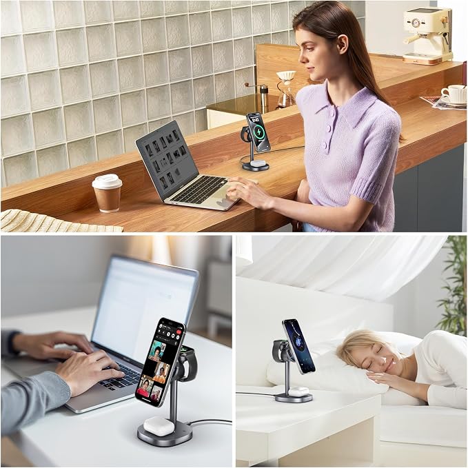 3-in-1 Magnetic Wireless Charging Stand | Rotatable Heat Dissipation Function Qi2 Certified 15W Compatible with iPhone 17-12 Series