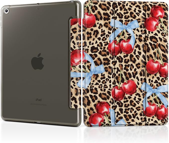 Compatible with iPad 10.2 Inch Case 2021 2020 2019 Smart Lightweight Trifold Stand Hard Plastic Transparent Cover Support Auto Sleep/Wake for iPad 10.2 9th/8th/7th Gen - Bear &amp Cherry