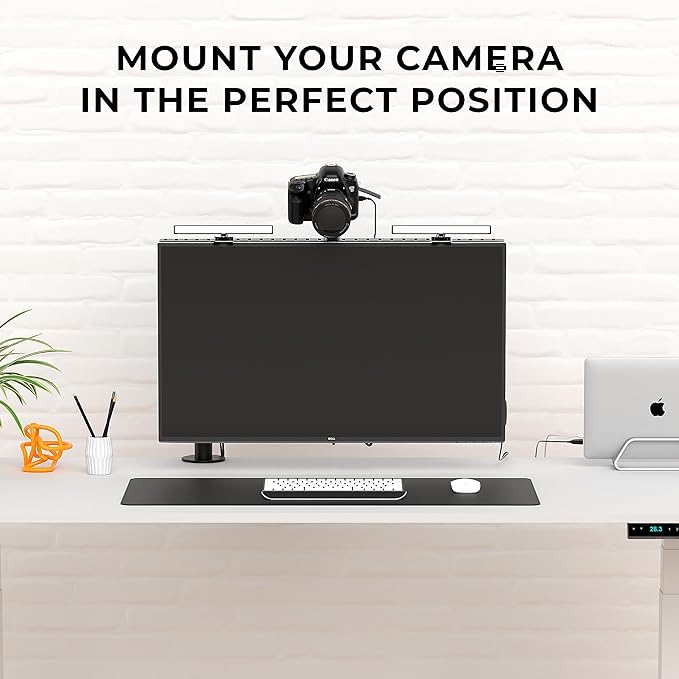 HumanCentric DSLR Monitor Mount Extra Large, Desk Camera Mounting, Light Webcam, Microphone Shelf for Monitor VESA Arm, Replace Clamp Tripods, 100x100mm Patterns, Aluminum, Hardware Included