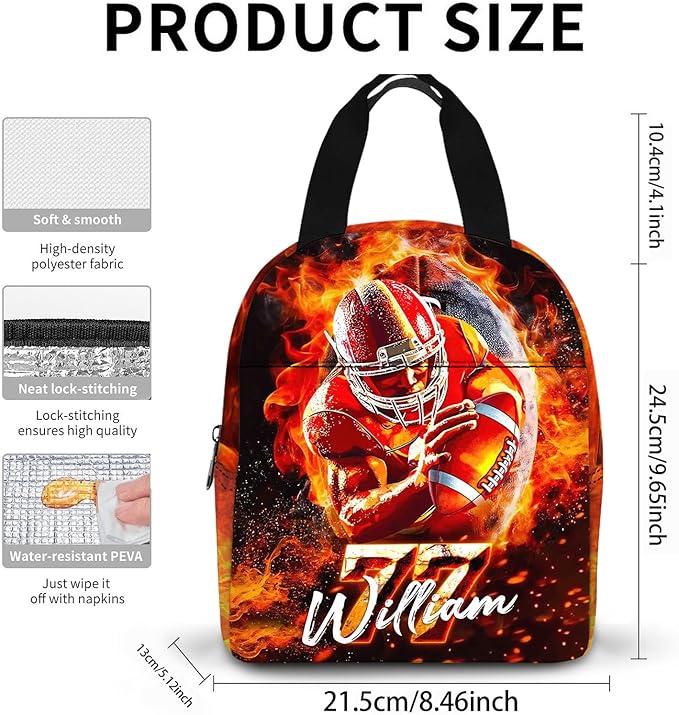 Custom Football School Backpack for Boys Personalized Name Bookbag Kids Backpacks with Lunch Box for Elementary Middle School