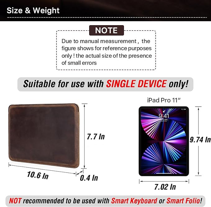 Top Grain Leather 12.9 Tablet Sleeve Slim Protector Vintage Design Fully Handmade Compatible with 12.9 iPad Pro 3/4/5/6 Gen Fits A2233 A2069 A2378 A2379 A2461 A2462 Coffee 12.9 Inch