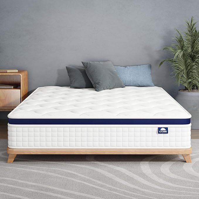 Crystli Queen Size Mattress Bed in A Box, 10 Inch Hybrid Mattress with Zero Pressure Foam, Innerspring for Pressure Relief, Motion Isolation, Medium Firm, CertiPUR-US Certified