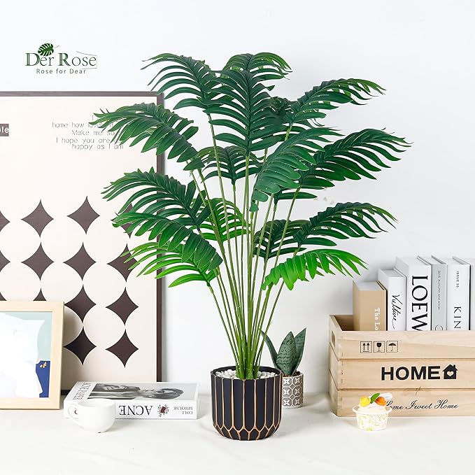 Der Rose 28" Fake Palm Tree Large Artificial Potted Monstera Plants Indoor for Home Porch Patio Living Room Bathroom Outdoor Decor