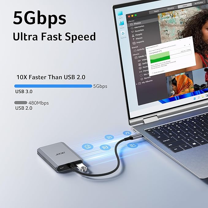 Acer USB C to Dual HDMI Adapter 4K@60Hz, 4-in-1 HDMI Splitter for Dual Monitors with 100W PD, USB 3.0, Docking Station Dual Monitor Compatible with Acer, MacBook Air/Pro, Dell XPS, HP, etc
