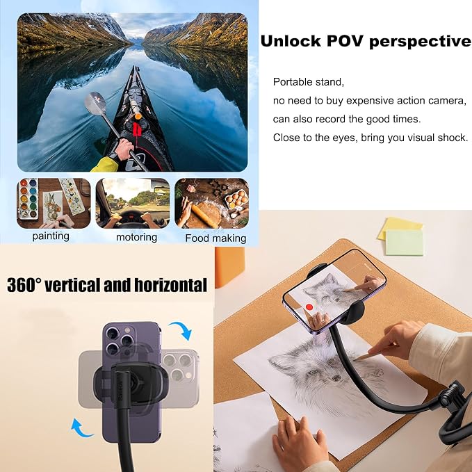 Neck Phone HolderFlexible Gooseneck Hand Free Cell Phone Stand | 360° Rotation Adjustable Phone Holder for Bed Universal Multi-Functional Phone Stand for 4.7''-6.7'' Phone