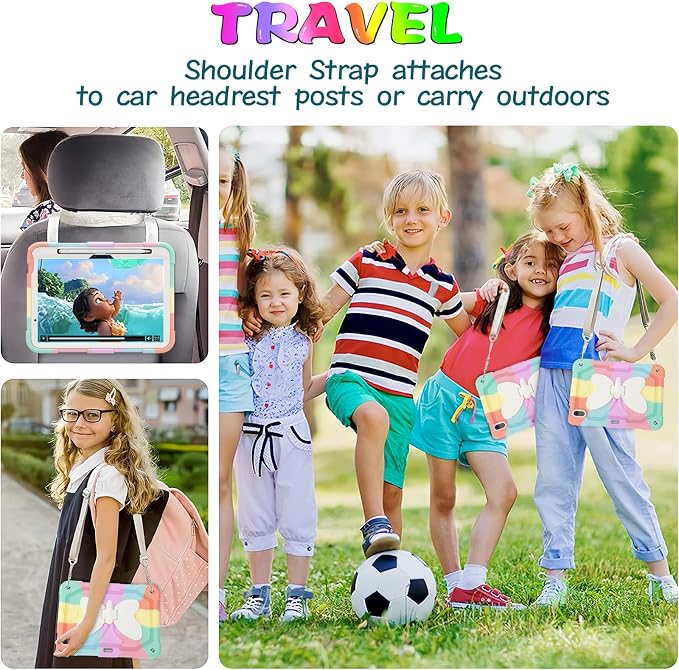 Ambison iPad Air 11 inch Case 6th Generation 2024(M2) with 9H Tempered Glass Screen ProtectorFull-Body Shockproof Sturdy Cute Cover with Butterfly Wings StandShoulder StrapPencil Holder-Multicolor