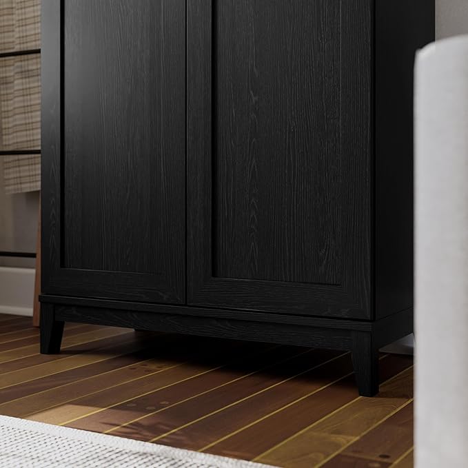 Prepac Yaletown 72" Tall Storage Cabinet with Wood Legs, Pantry Cabinet with 3 Adjustable Shelves, Bathroom, Kitchen and Home Organization in Black Oak, 16" D x 32" W x 72" H