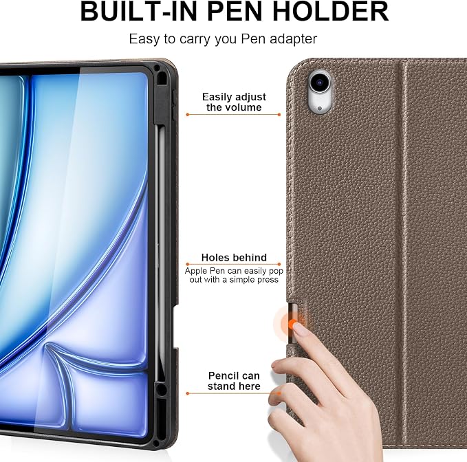Leather Case for iPad Air 13 Inch M4/M3/M2 (2026/2025/2024) | Leather Protective Shockproof Smart CoverApple Pencil HolderAdjustable Stand - Auto Wake/SleepMultiple View AnglesBlack