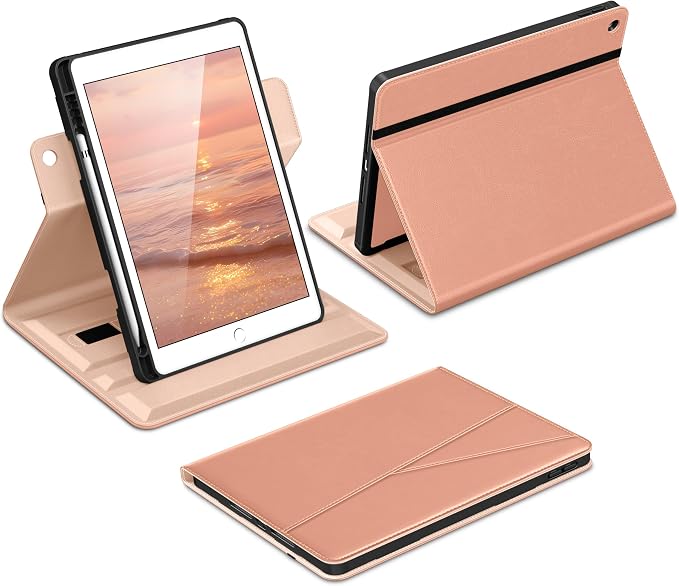 DTTO for iPad 9th/8th/7th Gen Case 10.2 Inch (2021/2020/2019) Brown | 360 Degree Rotating Premium Faux Leather Folio Stand Cover with Pencil Holder Auto Sleep/Wake Multiple Angles Hand Strap