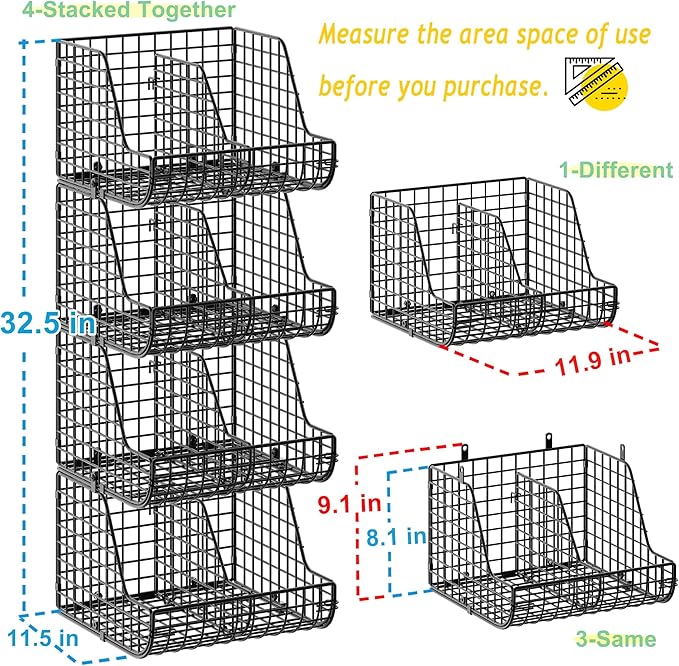Stackable Soda Can Organizer Stores Up to 72 Cans, 4-Pack Can Storage Organizer for Pantry Shelves, 4-Tier Kitchen Can Holders with 4 Adjustable Dividers, Wire Drink Organizer for Pantry Cabinet Shelf