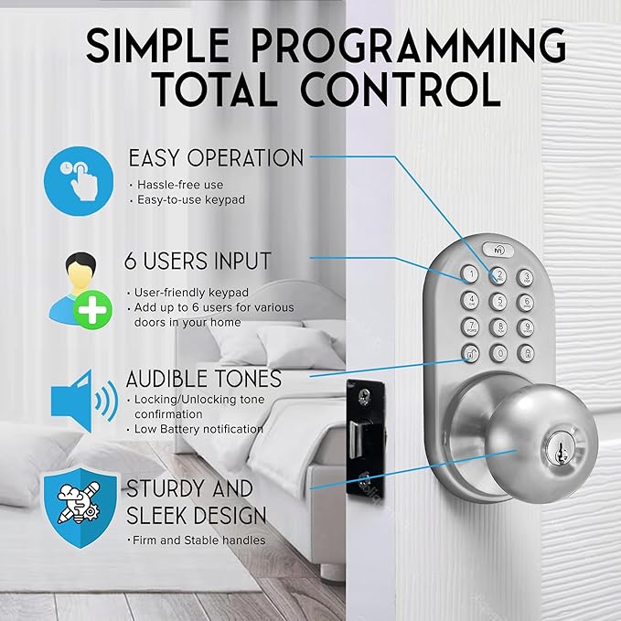MiLocks TKK-02SN Tkk-Sn Digital Door Knob Lock with Electronic Keypad, Satin Nickel, Keypad, Keyless