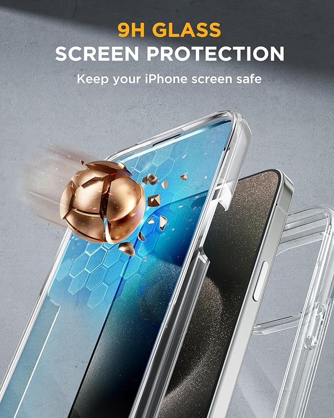 Miracase for iPhone 15 Pro Case, Full-Body Clear Bumper Phone case with Built-in Glass Screen Protector& Camera Protector, Military Drop Proof 15 Pro Case Cover 6.1 inch,Clear