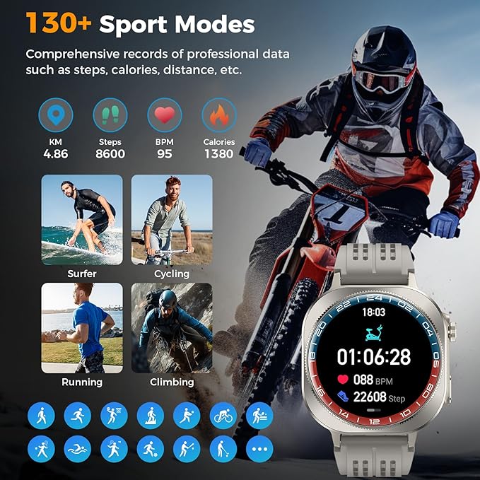Soudorv Smart Watch, 2026 AMOLED 1.43" Smartwatch for Men Women(Answer/Make Call), 60 Days/130+ Sports/Flashlight, Heart Rate/Sleep Monitor, IP68 Waterproof Fitness Activity Tracker for Android iOS