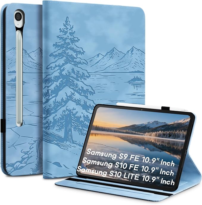 Galaxy Tab S10 Lite / S10 FE / S9 FE Case(10.9 Inch) Frozen Lake Premium Leather with Soft-Touch Feel Built-in Card Slots Adjustable Kickstand Slim and Lightweight ICY Blue