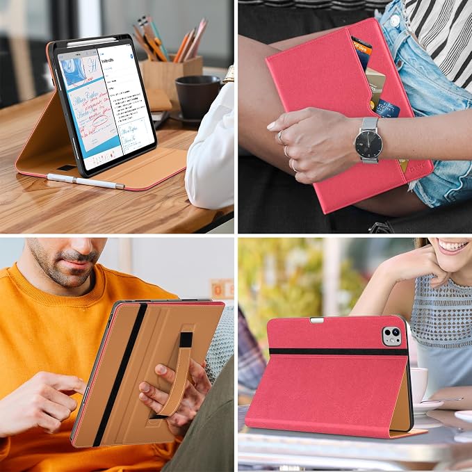 DTTO for iPad Pro 13 Inch Case (M5) 2025 / (M4) 2024 Brown | Premium Leather Business Cover with Pencil Holder Hand Strap &amp Pocket Corner Protection Auto Sleep/Wake Multiple Angles
