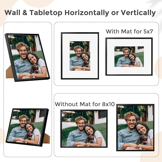 8x10 Picture Frame - Metal Frame With Mat 5x7 | 8 x 10 Aluminum Photo Frame | Plexiglass And Hanging Hardware Included | Black 8x10 Picture Frame | Black