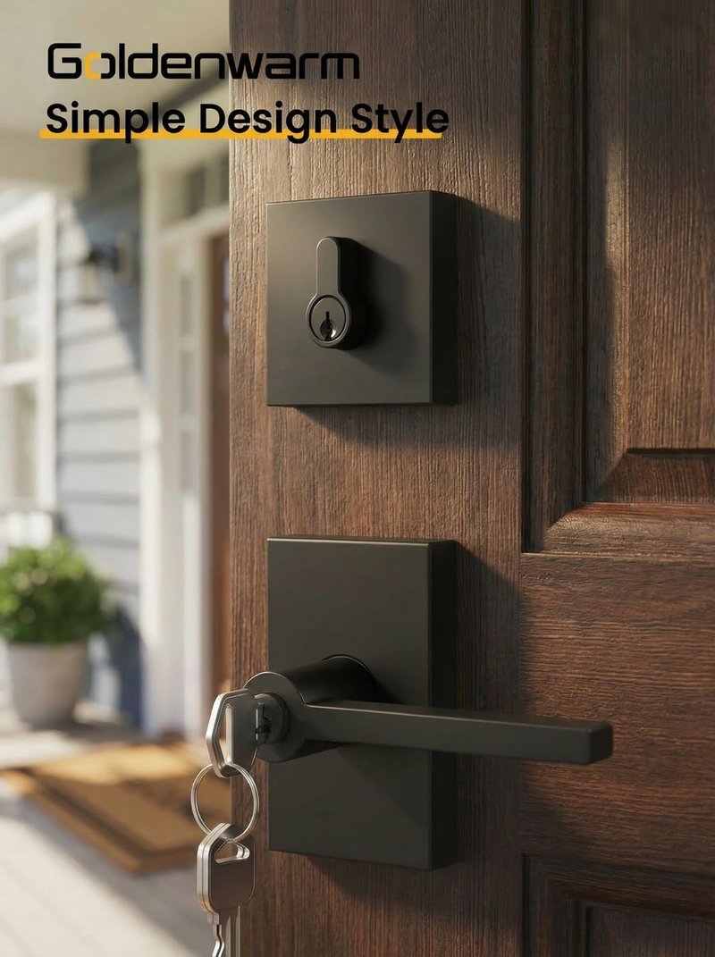 Goldenwarm Matte Black Entry Door Handle and Deadbolt Set, Heavy Duty Zinc Alloy Black Exterior Door Handle - Front Door Lock Set for Exterior Doors, Left-Right Universal Door Lock, 1 Pack