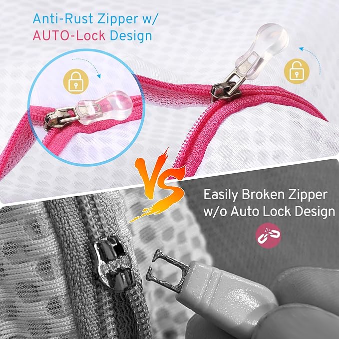 2 Pack XXL Durable Honeycomb Mesh Laundry Bags for Delicates with AUTO-Lock Zipper, Lingerie Bags for Washing Delicates, Laundry Bags Mesh Wash Bags for Bed Sheet,Bed cover,Blanket,Curtain, Sweater