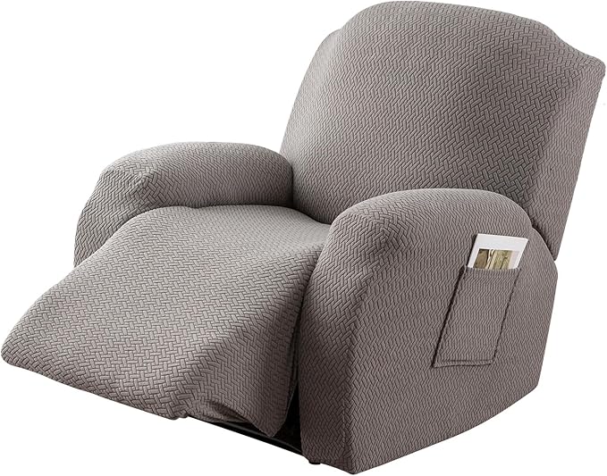 Genina Recliner Chair Covers, Stretch Reclining Chair Cover, Recliner Sofa Slipcovers Stripe Jacquard Lazy Couch Covers Furniture Protector Covers for Pet Kid (Light Grey, 1 Seat)