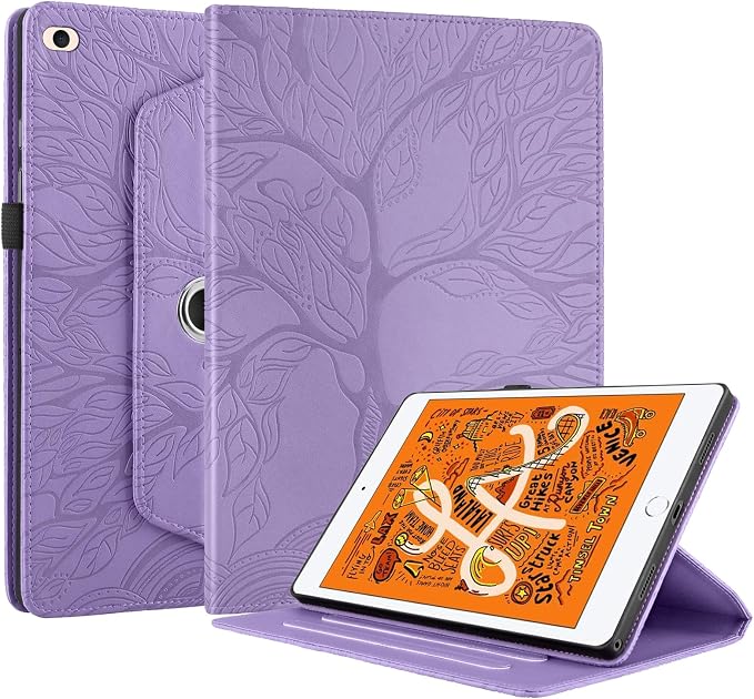 iPad Mini 5 Rotating Case iPad Mini 1/2/3/4/5th Generation Case PU Leather Folio Stand Cover Flip Shell with Pen Holder for Apple iPad Mini 7.9 inch- Black