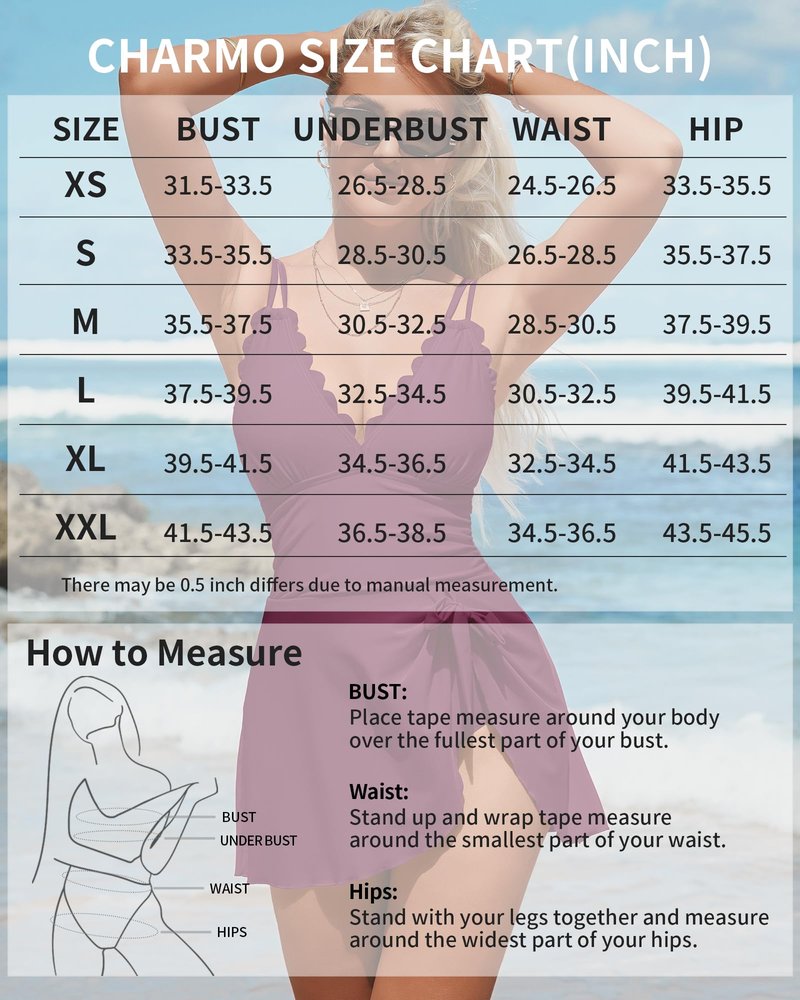 Charmo Womens Tummy Control One Piece Swimsuits Scalloped V Neck Push Up Bathing Suits Modest Ruched Swim Dress Burgundy XL