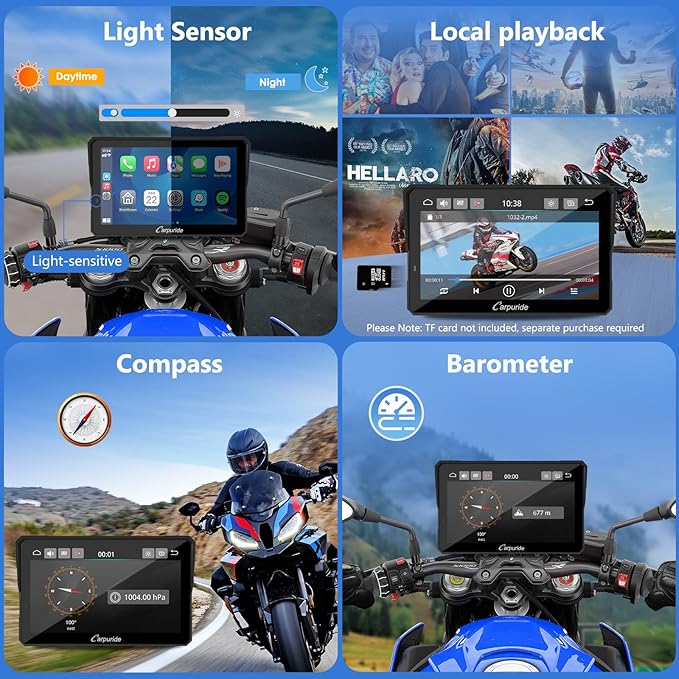 CARPURIDE W702BS PRO for BMW Motorcycle CarPlay & Android Auto Dual Bluetooth, 7" Waterproof GPS Navigation Screen, Data Reading, Native Wonder, TPMS, Light Sensor, Music Sharing, Intercom,16-Pin