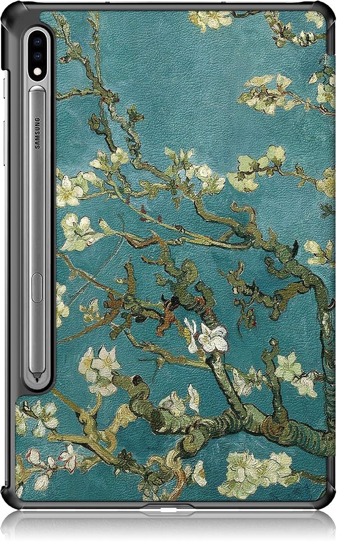 Case for Samsung Galaxy Tab S8 Plus 12.4 2022/S7 FE 2021/S7 Plus 2020 (SM-X800/X806/T730/T733/T736/T738/T970/T975/T976) Lightweight Tri-Fold Stand Thin Cover Auto Wake/Sleep Almond Blossom