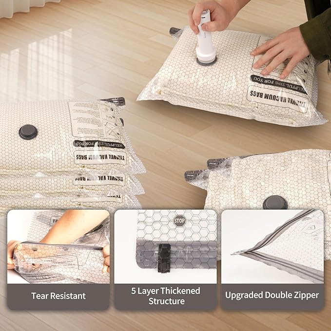 FIRRAX 18 Pack Vacuum Storage Bags with Rechargeable Electric Air Pump (6J+3L+6M+3S), Space Saver Vacuum Sealer Bags for Clothing, Blankets, Bedding, Comforters and Pillows