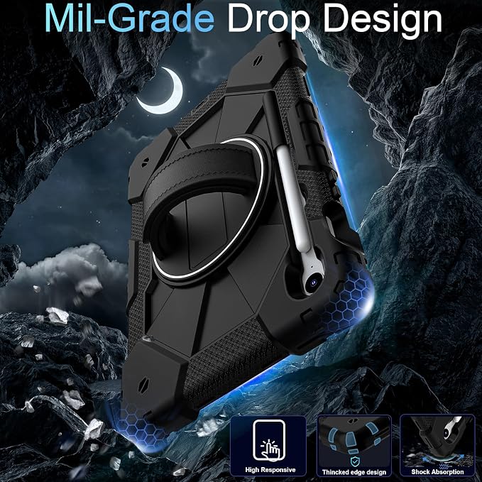 Case for Samsung Galaxy Tab S10 Lite/S10 FE/S9 FE /S9 Tablet Case 10.9/11 Inch with Rotate Stand &amp Hand Strap Screen Protector Pen Holder for Galaxy Tab S10 FE Cases Black