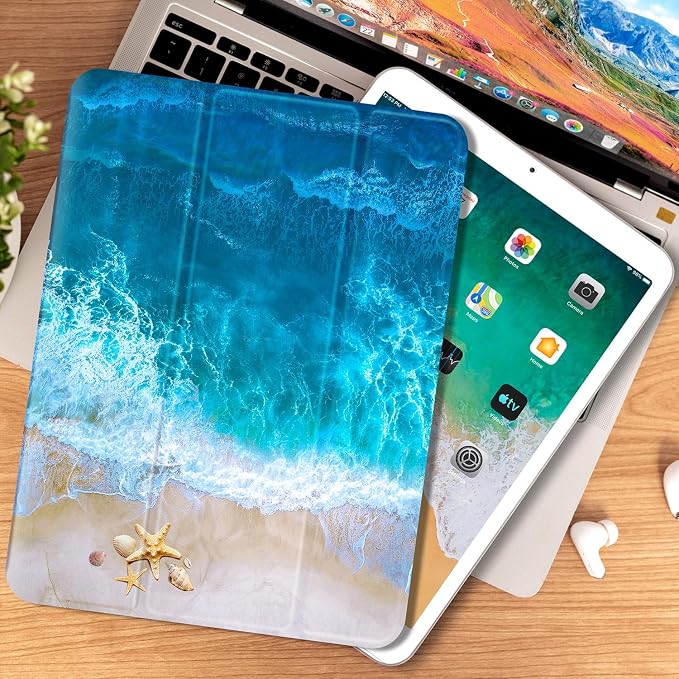 Vimorco for iPad 5th/6th Generation Case 9.7 Inch 2017/2018 for iPad Air 1/2 Case 2013/2014 Pencil Holder/2 Viewing Stands/Typing Stand/Slim Cover for iPad 5/6 Gen Blue Flower Floral