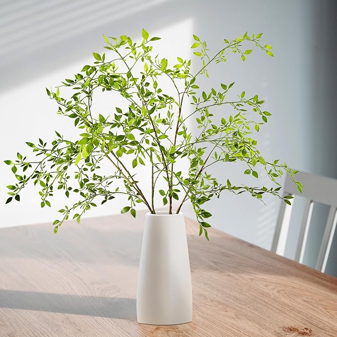 Artificial Greenery Stems, 43.3" Nandina Branches Tall Faux Plant Stems for Vase, Greenery Decor Stems Leaves Bunches for Shop Garden Office Home Décor(Green,2Pcs)