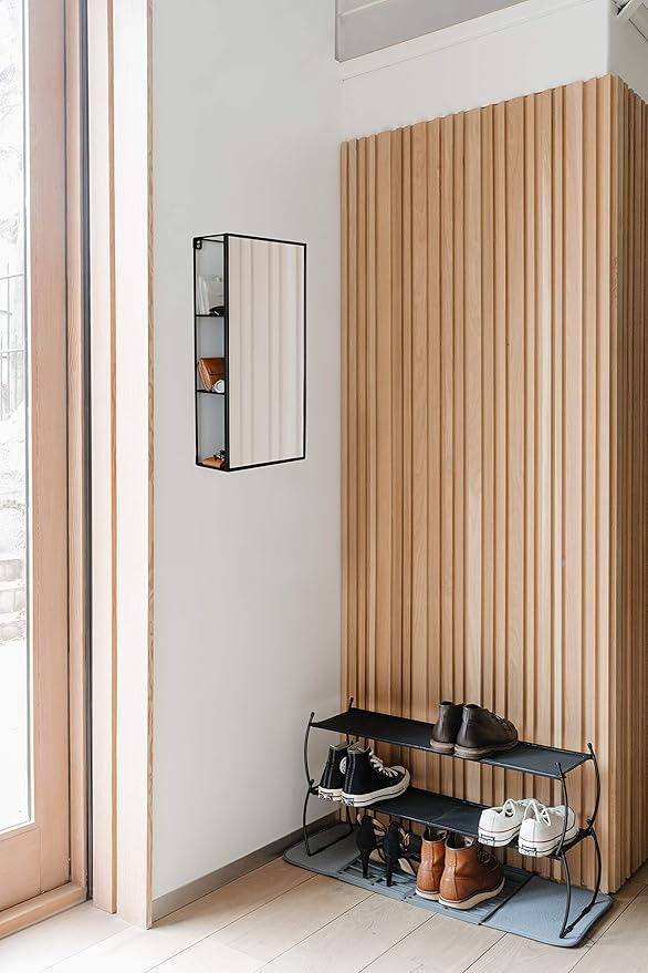 Umbra Cubiko 24x12" Rectangular Black Metal Bathroom Mirror Storage Cabinet with 3 Shelves