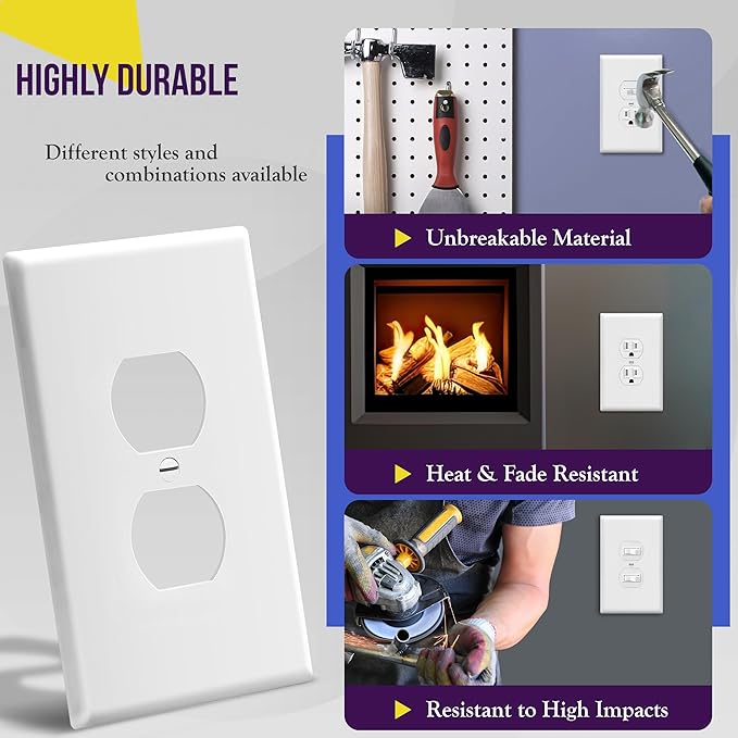 ENERLITES Jumbo Duplex Receptacle Outlet Wall Plate, Large Electrical Outlet Covers, Over-Size 1-Gang 5.5" x 3.5", Polycarbonate Thermoplastic, 8821O-W-20PCS, White (20 Pack)
