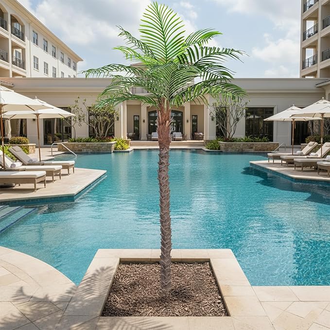 7FT Faux Palm Tree, Artificial Golden Cane Palm Tree Outdoor Indoor, Fake Tree for Home House Office Living Room Yard Patio, 2Pack