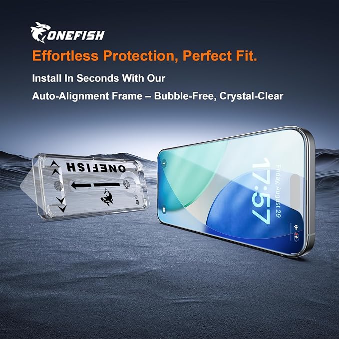 OneFish for iPhone 11 Pro Max/XsMax Tempered Glass Screen Protector 2 Pack Auto Dust-Elimination Easy Installation HD Clear Screen Protector