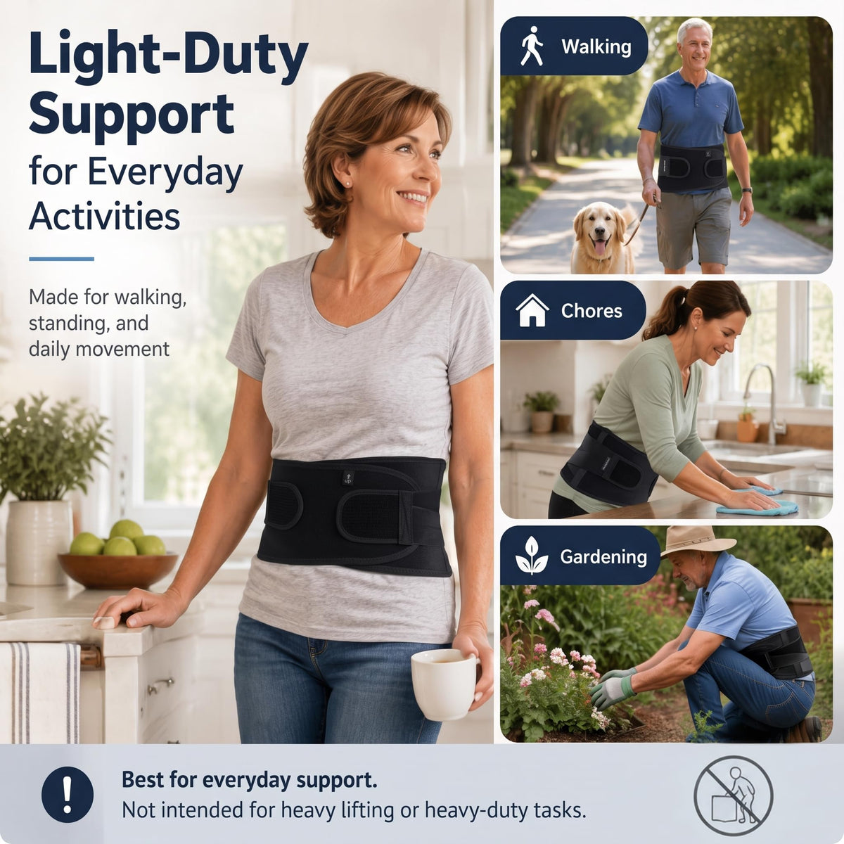 Back Brace for Lower Back Pain Relief, Low-Profile Lumbar Support Belt with 7 Stays and Dual Pulley Compression, Lightweight Back Support Brace for Men and Women, for Work, Driving, Sitting, Standing and Daily Wear