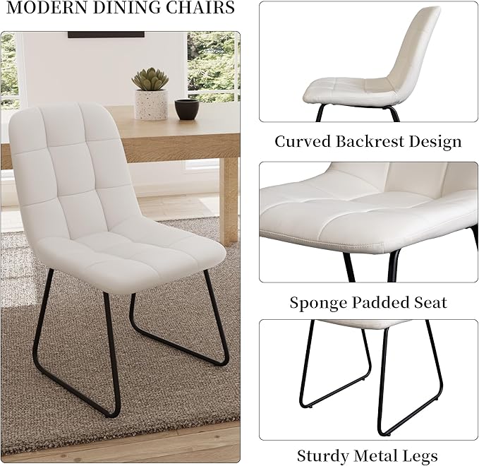 45.3 Inch Round Dining Table Set for 4, Mid Century Modern Small Coffee Set for Dining Room Kitchen Apartment (Walnut Table + 4 U-Shaped White Chairs)