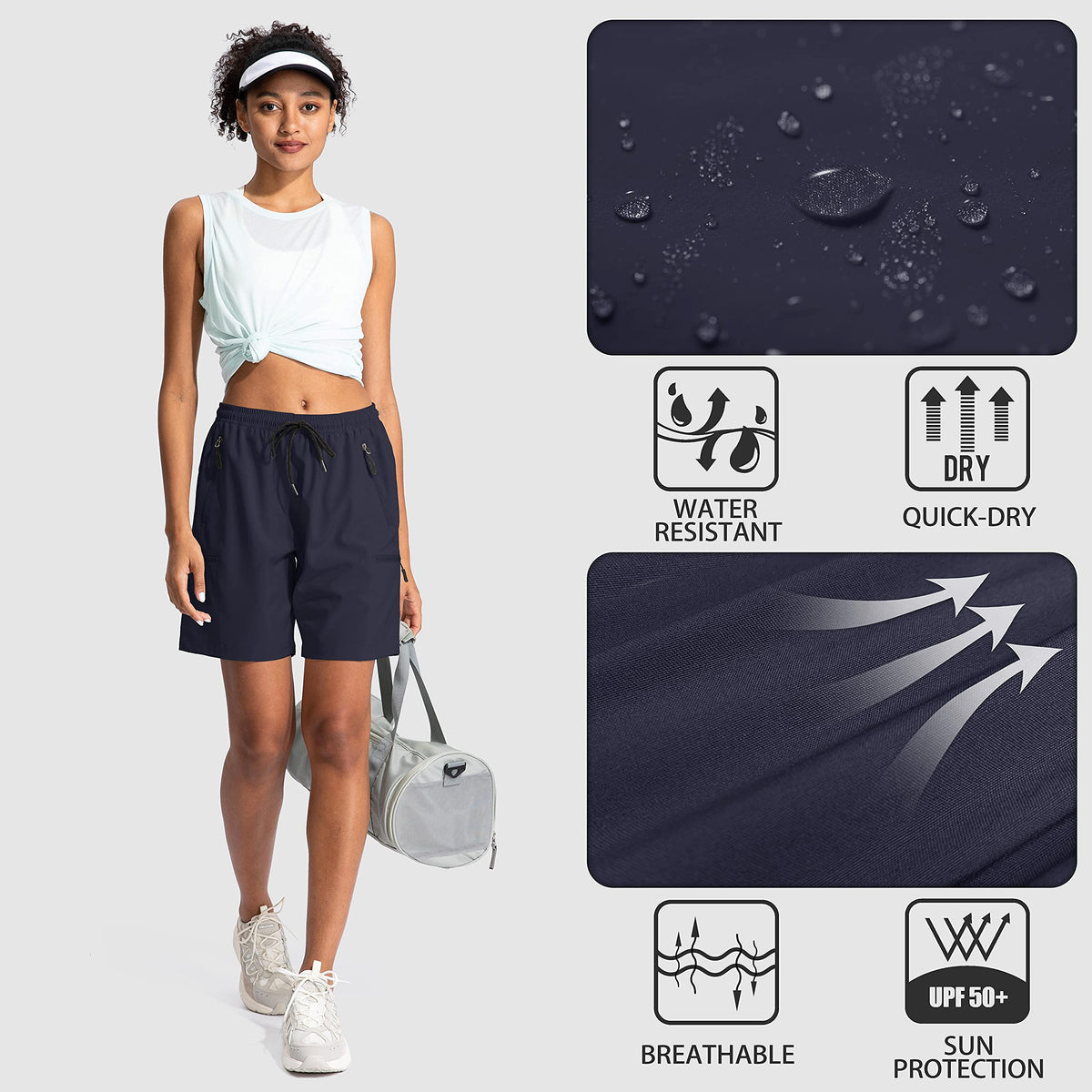 SANTINY Women's 5''/ 7''/9'' Hiking Cargo Shorts Quick Dry Lightweight Summer Shorts for Women Athletic Golf Zipper Pockets(Navy_M)