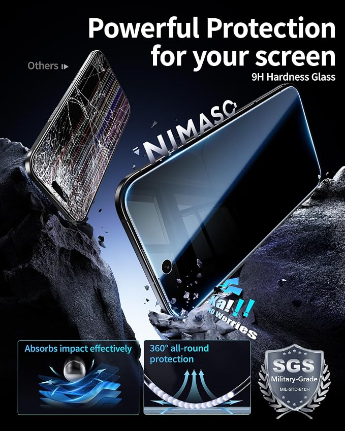 NIMASO for iPhone 17e/16e/13 Pro/13/14 Screen Protector 2 Pack Privacy Tempered Glass Screen Protector for iPhone 16e Anti-Spy Automatic Dust Removal Instant Installation (6.1 inches)