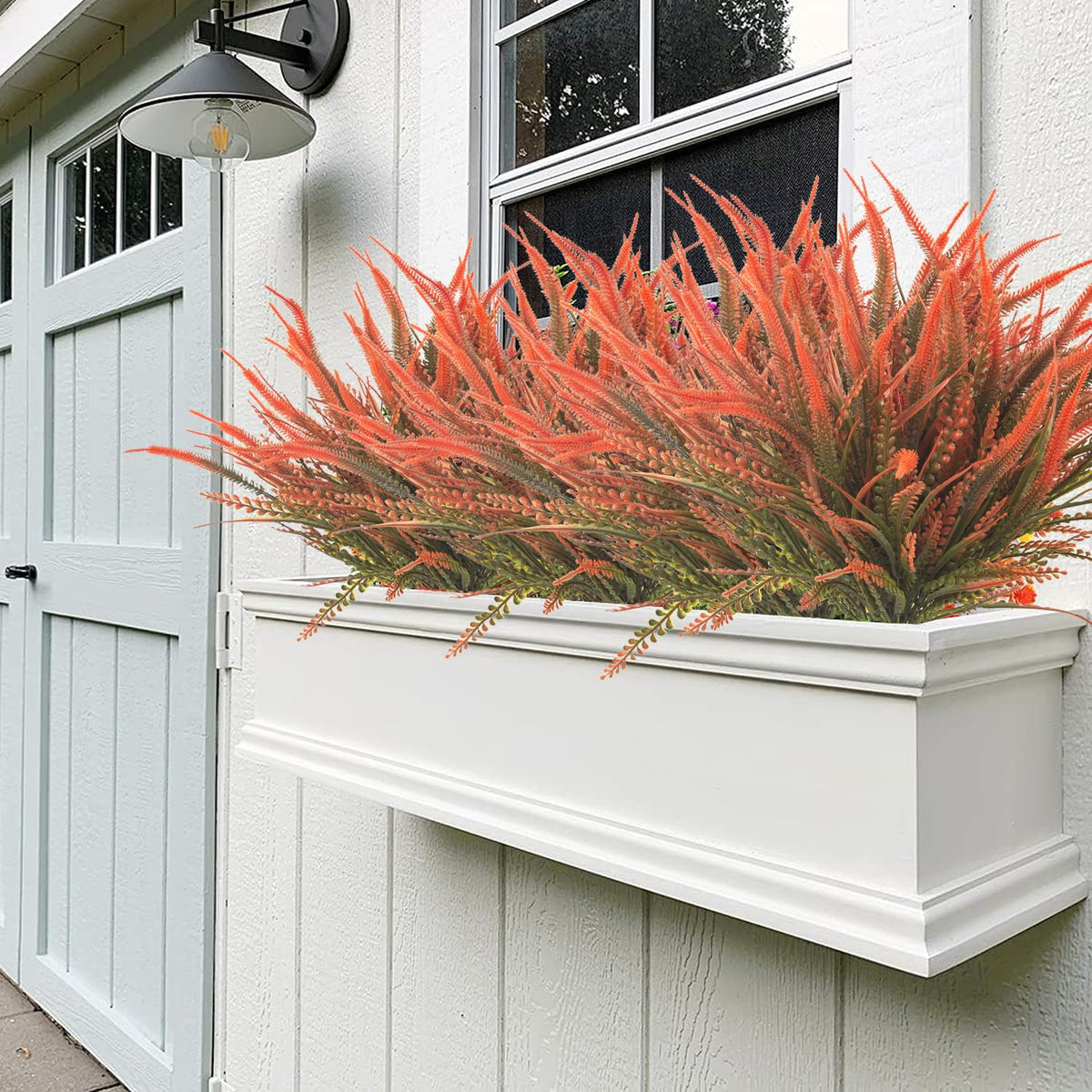 Grunyia 10 Bundles Artificial Fall Flowers for Outdoors Fake Plants UV Resistant Plastic Plants Shrubs Bushes for Home Fall Front Door Porch Garden Autumn Decor (Fall Red)