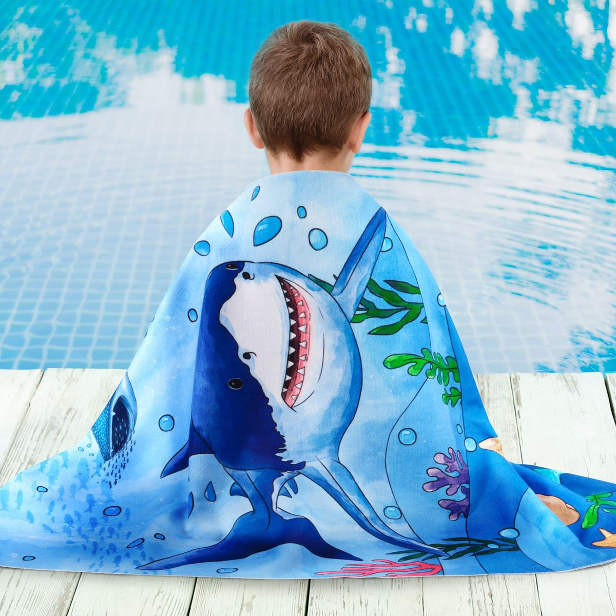 WERNNSAI Kids Beach Towel for Boys, Shark Quick Dry Swim Towel