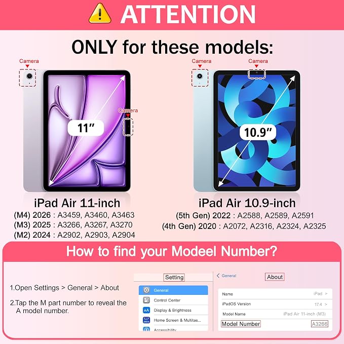 for iPad Air 11 inch M4/M3/M2 (2026/2025/2024) iPad Air 5th/4th Gen (2022/2020) 10.9 inch with Pencil Holder Glitter Clear Pretevtive Cover Auto Wake/Sleep Black Cartoon Stickers