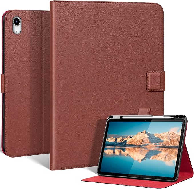 Leather Case for iPad 11th/10th Gen (11/10.9) Black | Genuine Leather Pencil Holder Adjustable Stand Magnetic Closure Auto Wake/Sleep
