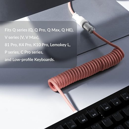Keychron Custom Coiled Aviator USB-C Cable Black 5-Pin (GX12) Detachable Metal Connector USB-A Adapter Durable Braided Cable for Mechanical Keyboards Charging &amp Data Transfer