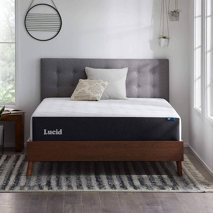 LUCID 12 Inch Memory Foam Mattress - Medium Feel - Memory Foam Infused with Bamboo Charcoal - Gel Infusions - CertiPUR-US Certified - Breathable - King