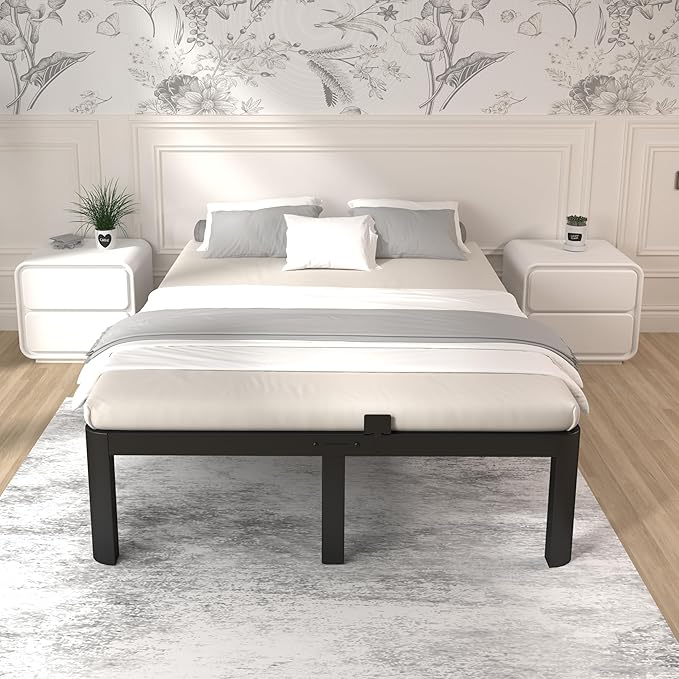 ITIMIDI 14 Inch King Bed Frame, Platform Bed Frame King Size, No Box Spring Needed, Heavy Duty Steel Slat Support and DIY Headboard, Safety Design with Rounded Corner Legs, Noise Free, Black