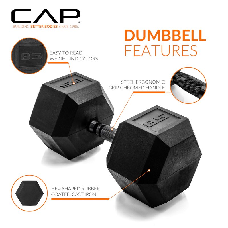 CAP Barbell 85 LB Coated Hex Dumbbell Weight with Black Handle
